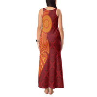 Niue Polynesian Hiapo Tattoo Art Tank Maxi Dress Half Style Red Yellow Color - Polynesian Pride