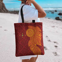 Niue Polynesian Hiapo Tattoo Art Tote Bag Half Style Red Yellow Color - Polynesian Pride