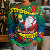 New Caledonia Christmas Kid Ugly Christmas Sweater Santa Claus and Kanak Flag Mix Poinsettia Maori Pattern LT03 - Polynesian Pride