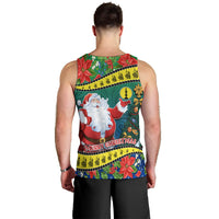 New Caledonia Christmas Men Tank Top Santa Claus and Kanak Flag Mix Poinsettia Maori Pattern LT03 - Polynesian Pride