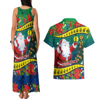 Personalised New Caledonia Christmas Couples Matching Tank Maxi Dress and Hawaiian Shirt Santa Claus and Kanak Flag Mix Poinsettia Maori Pattern LT03 - Polynesian Pride