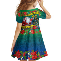 Personalised New Caledonia Christmas Family Matching Puletasi Dress and Hawaiian Shirt Santa Claus and Kanak Flag Mix Poinsettia Maori Pattern LT03 - Polynesian Pride