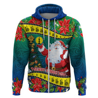 Personalised New Caledonia Christmas Hoodie Santa Claus and Kanak Flag Mix Poinsettia Maori Pattern LT03 - Polynesian Pride