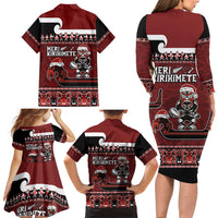 New Zealand Christmas Family Matching Long Sleeve Bodycon Dress and Hawaiian Shirt Meri Kirihimete Aotearoa Warrior on Waka with Maori Art Tattoo