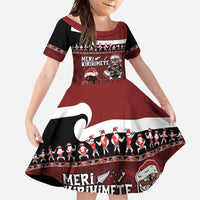 New Zealand Christmas Family Matching Mermaid Dress and Hawaiian Shirt Meri Kirihimete Aotearoa Warrior on Waka with Maori Art Tattoo LT03 Daughter's Dress Red - Polynesian Pride