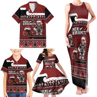 New Zealand Christmas Family Matching Tank Maxi Dress and Hawaiian Shirt Meri Kirihimete Aotearoa Warrior on Waka with Maori Art Tattoo