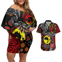 Aotearoa and Australia Toitu Te Tiriti Couples Matching Off Shoulder Short Dress and Hawaiian Shirt Honour the Treaty - Stand Together Stand Stronger