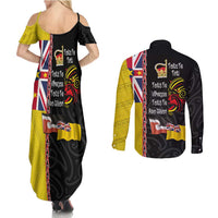 Aotearoa and Niue Toitu Te Tiriti Couples Matching Summer Maxi Dress and Long Sleeve Button Shirt Honour the Treaty - Fight Together Stand Together