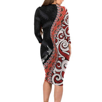 Aotearoa Maori Stylized Koru - Silver Ferns Long Sleeve Bodycon Dress