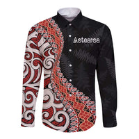 Aotearoa Maori Stylized Koru - Silver Ferns Long Sleeve Button Shirt