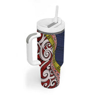 Aotearoa and Niue Tumbler With Handle Hiapo Maori Stylized Koru