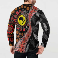 Aotearoa and Australia Button Sweatshirt Maori Koru Ferns With Aboriginal Kangaroo