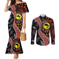 Aotearoa and Australia Couples Matching Mermaid Dress and Long Sleeve Button Shirt Maori Koru Ferns With Aboriginal Kangaroo