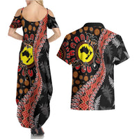 Aotearoa and Australia Couples Matching Summer Maxi Dress and Hawaiian Shirt Maori Koru Ferns With Aboriginal Kangaroo
