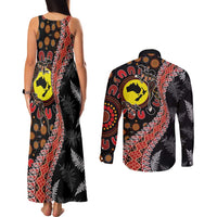 Aotearoa and Australia Couples Matching Tank Maxi Dress and Long Sleeve Button Shirt Maori Koru Ferns With Aboriginal Kangaroo