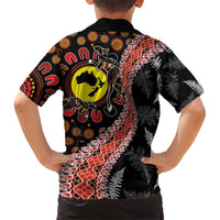 Aotearoa and Australia Kid Hawaiian Shirt Maori Koru Ferns With Aboriginal Kangaroo