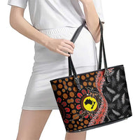 Aotearoa and Australia Leather Tote Bag Maori Koru Ferns With Aboriginal Kangaroo