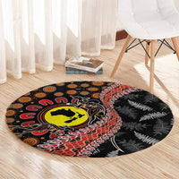 Aotearoa and Australia Round Carpet Maori Koru Ferns With Aboriginal Kangaroo LT03 - Polynesian Pride