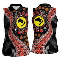 Aotearoa and Australia Women Sleeveless Polo Shirt Maori Koru Ferns With Aboriginal Kangaroo