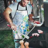 Hawaiian Couple Turtles Honi Apron Polynesian Art Motifs and Hibiscus White Blue Color - Polynesian Pride