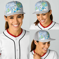 Hawaiian Couple Turtles Honi Baseball Net Cap Polynesian Art Motifs and Hibiscus White Blue Color - Polynesian Pride