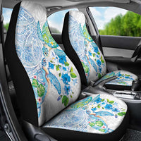 Hawaiian Couple Turtles Honi Car Seat Cover Polynesian Art Motifs and Hibiscus White Blue Color - Polynesian Pride