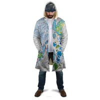 Hawaiian Couple Turtles Honi Cloak Polynesian Art Motifs and Hibiscus White Blue Color - Polynesian Pride