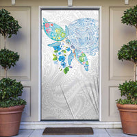 Hawaiian Couple Turtles Honi Door Cover Polynesian Art Motifs and Hibiscus White Blue Color - Polynesian Pride