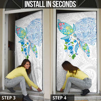 Hawaiian Couple Turtles Honi Door Cover Polynesian Art Motifs and Hibiscus White Blue Color - Polynesian Pride