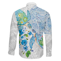 Hawaiian Couple Turtles Honi Family Matching Summer Maxi Dress and Hawaiian Shirt Polynesian Art Motifs and Hibiscus White Blue Color LT03 - Polynesian Pride