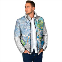 Hawaiian Couple Turtles Honi Padded Jacket Polynesian Art Motifs and Hibiscus White Blue Color - Polynesian Pride