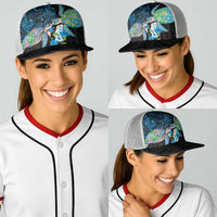 Hawaiian Couple Turtles Honi Baseball Net Cap Polynesian Art Motifs and Hibiscus Black Blue Color - Polynesian Pride