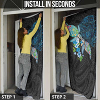 Hawaiian Couple Turtles Honi Door Cover Polynesian Art Motifs and Hibiscus Black Blue Color - Polynesian Pride