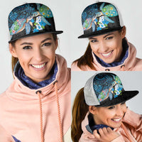 Hawaiian Couple Turtles Honi Mesh Trucker Cap Polynesian Art Motifs and Hibiscus Black Blue Color - Polynesian Pride