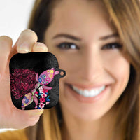 Hawaiian Couple Turtles Honi AirPods Case Polynesian Art Motifs and Hibiscus Black Red Color - Polynesian Pride