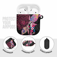 Hawaiian Couple Turtles Honi AirPods Case Polynesian Art Motifs and Hibiscus Black Red Color - Polynesian Pride