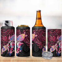 Hawaiian Couple Turtles Honi 4 in 1 Can Cooler Tumbler Polynesian Art Motifs and Hibiscus Black Red Color - Polynesian Pride