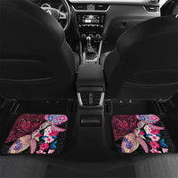 Hawaiian Couple Turtles Honi Car Mats Polynesian Art Motifs and Hibiscus Black Red Color - Polynesian Pride