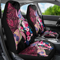 Hawaiian Couple Turtles Honi Car Seat Cover Polynesian Art Motifs and Hibiscus Black Red Color - Polynesian Pride