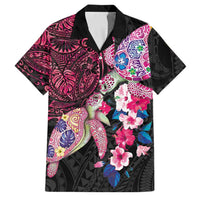 Hawaiian Couple Turtles Honi Family Matching Mermaid Dress and Hawaiian Shirt Polynesian Art Motifs and Hibiscus Black Red Color LT03 Dad's Shirt - Short Sleeve Black - Polynesian Pride