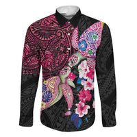 Hawaiian Couple Turtles Honi Family Matching Summer Maxi Dress and Hawaiian Shirt Polynesian Art Motifs and Hibiscus Black Red Color LT03 Dad's Shirt - Long Sleeve Black - Polynesian Pride