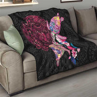 Hawaiian Couple Turtles Honi Quilt Polynesian Art Motifs and Hibiscus Black Red Color - Polynesian Pride