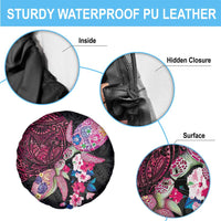 Hawaiian Couple Turtles Honi Spare Tire Cover Polynesian Art Motifs and Hibiscus Black Red Color - Polynesian Pride