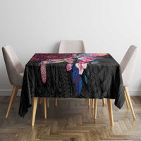 Hawaiian Couple Turtles Honi Tablecloth Polynesian Art Motifs and Hibiscus Black Red Color - Polynesian Pride