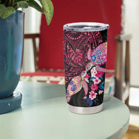 Hawaiian Couple Turtles Honi Tumbler Cup Polynesian Art Motifs and Hibiscus Black Red Color - Polynesian Pride