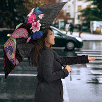 Hawaiian Couple Turtles Honi Umbrella Polynesian Art Motifs and Hibiscus Black Red Color - Polynesian Pride