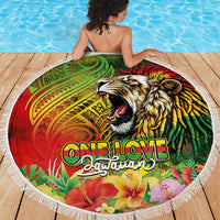 Hawaiian Reggae Beach Blanket Jawaiian One Love-Tribal Tatoos and Rastafari Lion - Polynesian Pride