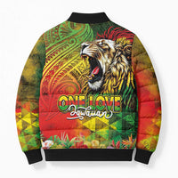 Hawaiian Reggae Bomber Puffer Jacket Jawaiian One Love-Tribal Tatoos and Rastafari Lion - Polynesian Pride