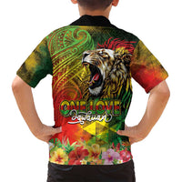 Hawaiian Reggae Family Matching Long Sleeve Bodycon Dress and Hawaiian Shirt Jawaiian One Love-Tribal Tatoos and Rastafari Lion - Polynesian Pride