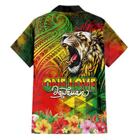 Hawaiian Reggae Family Matching Long Sleeve Bodycon Dress and Hawaiian Shirt Jawaiian One Love-Tribal Tatoos and Rastafari Lion - Polynesian Pride